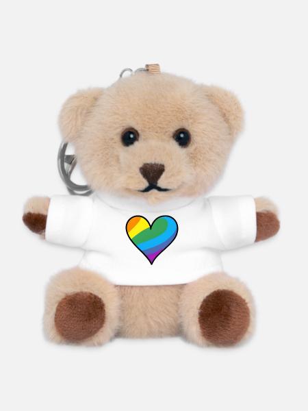 Regenbogenherz Pride Print - Teddy Schlüsselanhänger - Weiß
