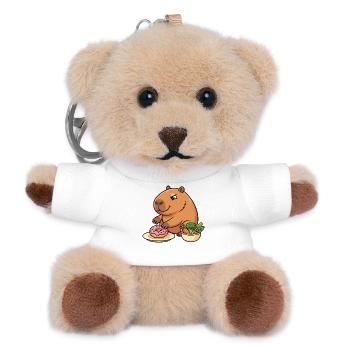Capybara avec un motif drôle d’animal avec un beignet et des légumes - Porte-clés ourson - blanc - Devant