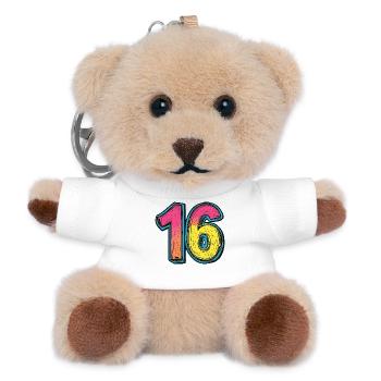 16 Zahl Bunt - Teddy Schlüsselanhänger - Weiß - Vorne