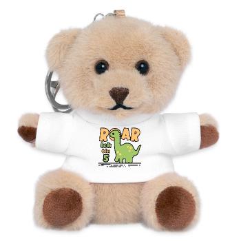 5. Geburtstag Dinosaurier - Teddy Schlüsselanhänger - Weiß - Vorne