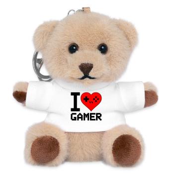 Herz mit Game-Controller Silhouette - Teddy Schlüsselanhänger - Weiß - Vorne