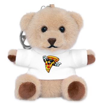 Pizza Slice Rocker mit Sonnenbrille - Teddy Schlüsselanhänger - Weiß - Vorne
