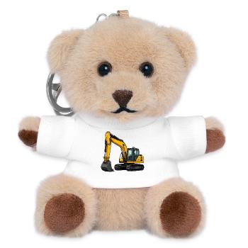 Gelber Bagger auf Baustelle - Teddy Schlüsselanhänger - Weiß - Vorne