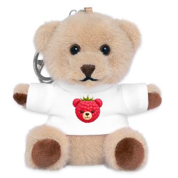 Himbeere mit Tiergesicht Niedliches Fruchtmotiv - Teddy Schlüsselanhänger - Weiß - Vorne