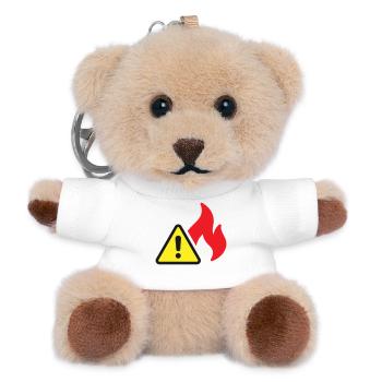 Fire Warning Solid Icon Flame Safety Symbol - Teddy Keyring - white - Front