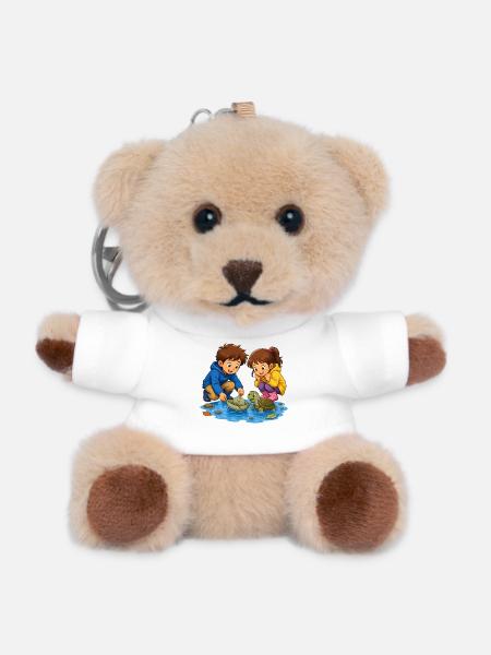 Children's Turtle Leaf Boat in Puddle Cute Motif - Teddy Keyring - white
