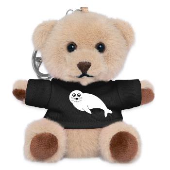 Seehund Seehunde Robbe Robben Tiere Geschenke - Teddy Schlüsselanhänger - Schwarz - Vorne
