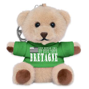 Geschenkidee Bretagne. Sprichwort und bretonische Flagge - Teddy Schlüsselanhänger - Grün - Vorne