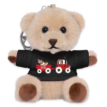 Funny Cow Tractor Cartoon Design - Teddy Keyring - black - Front