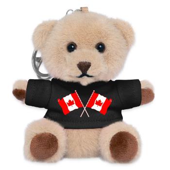 Deux drapeaux du Canada croisés avec une feuille d’érable - Porte-clés ourson - noir - Devant