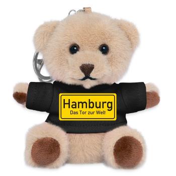 Hamburger Ortsschild Deutschland - Teddy Schlüsselanhänger - Schwarz - Vorne