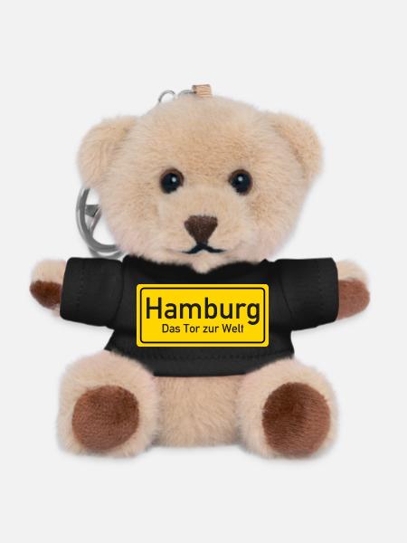 Hamburger Ortsschild Deutschland - Teddy Schlüsselanhänger - Schwarz