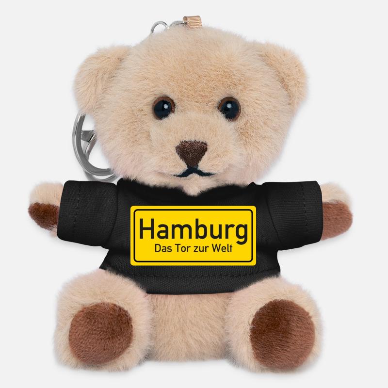 Hamburger Ortsschild Deutschland - Teddy Schlüsselanhänger - Schwarz