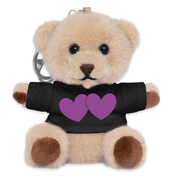 Violette Herzen Herzmuster Geschenk  - Teddy Schlüsselanhänger - Schwarz - Vorne