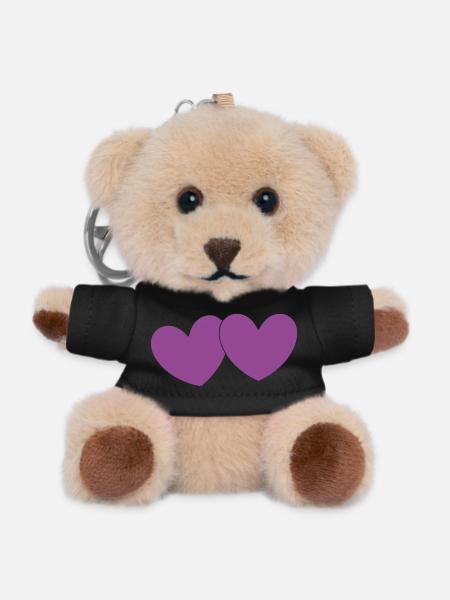 Violette Herzen Herzmuster Geschenk - Teddy Schlüsselanhänger - Schwarz