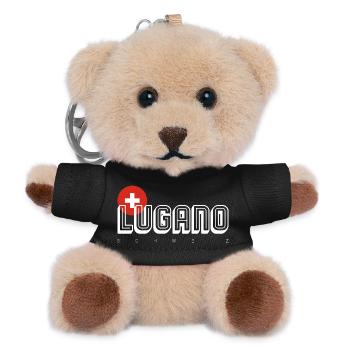 Lugano Swiss Cross Outline Logo - Teddy Keyring - black - Front