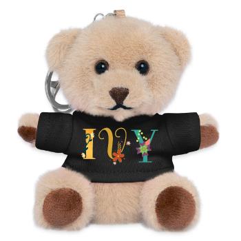 EVY Name Art With Flowers Embroidered - Teddy Keyring - black - Front