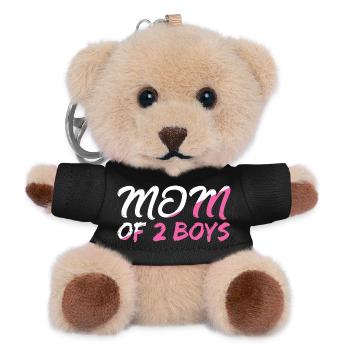 Mom of 2 boys with heart motif - Teddy Keyring - black - Front