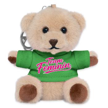 Team Feminin – Pink Girl Power Statement Design - Teddy Keyring - green - Front
