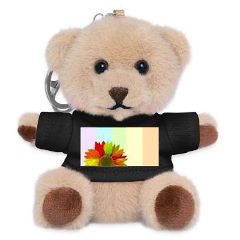 Colorful Rainbow Sunflower – Pastel Stripe Aesthet - Teddy Keyring - black - Front