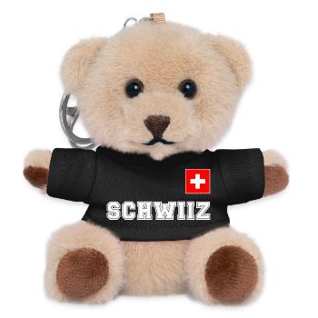 SCHWIIZ - SCHWEIZ Trikot Look - mit Fahne Flagge - Teddy Schlüsselanhänger - Schwarz - Vorne