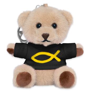 gelber Jesusfisch Fisch Ichthys Fische - Teddy Schlüsselanhänger - Schwarz - Vorne