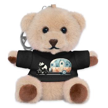 Panda avec caravane – Charmant design de voyage - Porte-clés ourson - noir - Devant