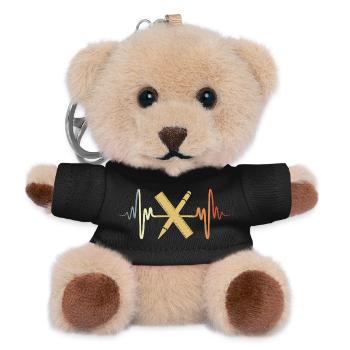 Vintage Lineal Herzschlag - Teddy Schlüsselanhänger - Schwarz - Vorne