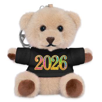 Silvester Neujahr | Funkelnde Jahreszahl 2026 - Teddy Schlüsselanhänger - Schwarz - Vorne