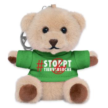 Tierschutz STOPPT TIERVERSUCHE LUSTIG - Teddy Schlüsselanhänger - Grün - Vorne