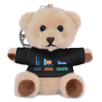 Essen Zocken Schlafen Gamer Spruch - Teddy Schlüsselanhänger - Schwarz - Vorne
