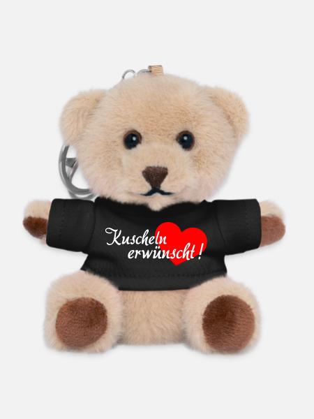 Cuddling Desired - White Red - Teddy Keyring - black