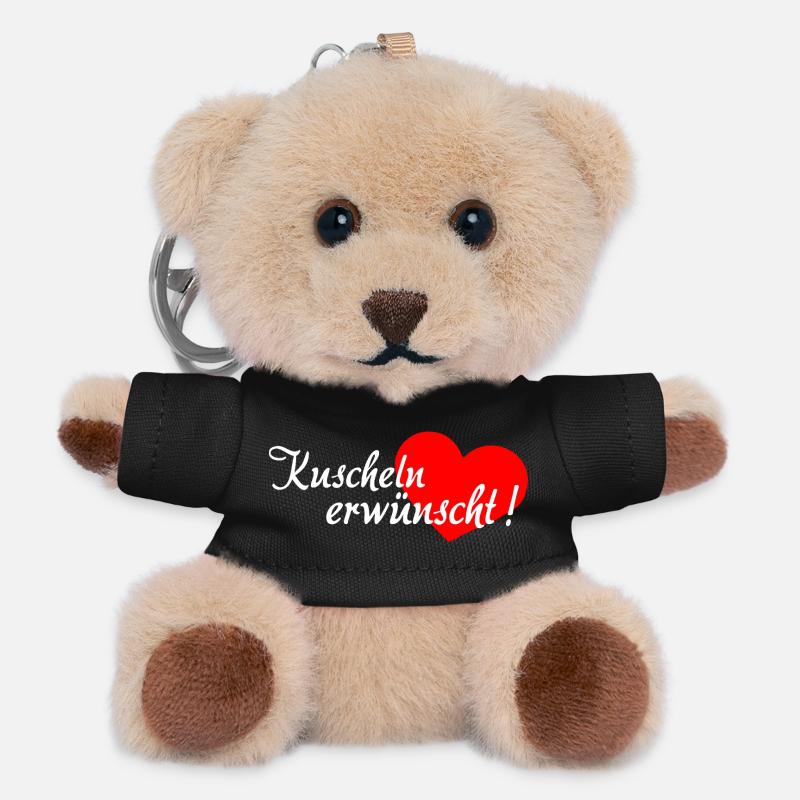 Cuddling Desired - White Red - Teddy Keyring - black