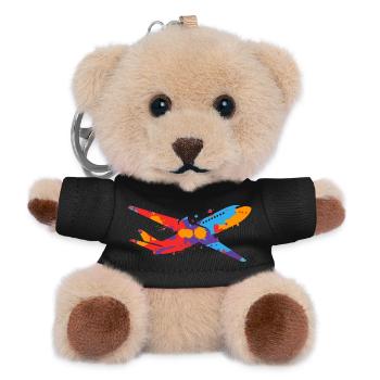 Flugzeug bunt Flieger Kinder Herren Jungen Pilot - Teddy Schlüsselanhänger - Schwarz - Vorne
