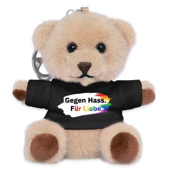 Gegen Hass Für Liebe Regenbogen T-Shirt CSD Pride - Teddy Schlüsselanhänger - Schwarz - Vorne