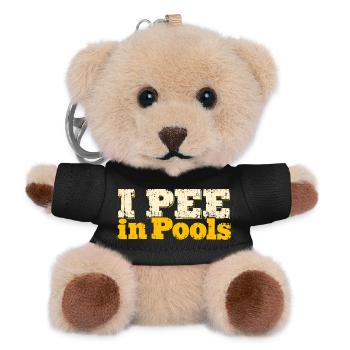 I PEE in Pools – Gelbe Distressed Schrift - Teddy Schlüsselanhänger - Schwarz - Vorne