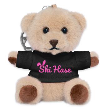 Ski Hase Skihase Party Schnee Winter Piste pink - Teddy Schlüsselanhänger - Schwarz - Vorne