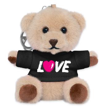 Love Love Heart Heart Handwriting White Brush - Teddy Keyring - black - Front