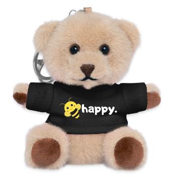 Bee Happy. Be happy. |funny wordplay bee design| - Teddy Keyring - black - Front