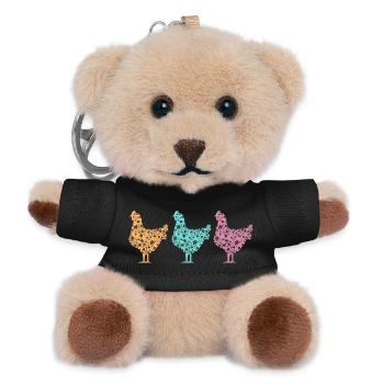 Pastel Chickens Silhouettes Pattern - Teddy Keyring - black - Front