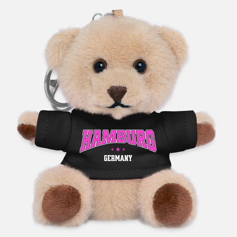 Hamburg Germany Pink College Style Design - Teddy Keyring - black
