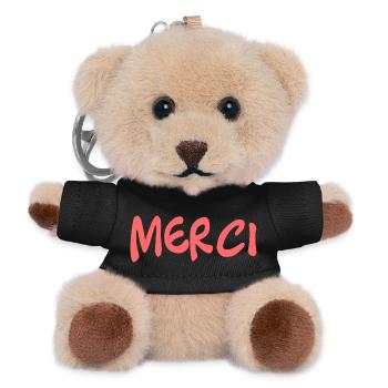 MERCI. THANKS. THANK YOU. ANNIVERSAIRE. NAISSANCE. - Porte-clés ourson - noir - Devant