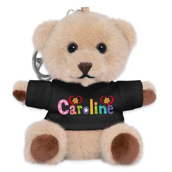 Personalized Caroline Name - Teddy Keyring - black - Front