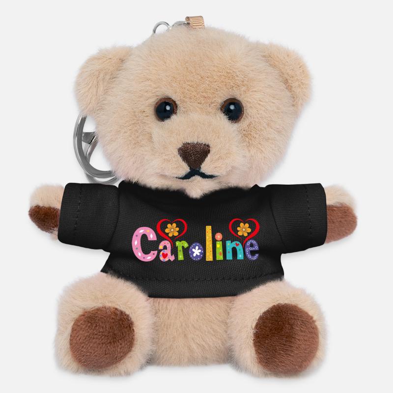 Personalisierter Caroline-Name - Teddy Schlüsselanhänger - Schwarz