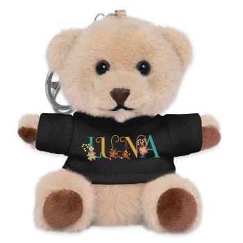 LUNA Namenskunst mit gestickten Blumen - Teddy Schlüsselanhänger - Schwarz - Vorne