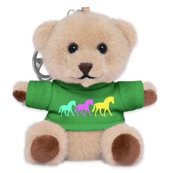 3 Horses Silhouette Team Rider Riding Friends Cute - Teddy Keyring - green - Front