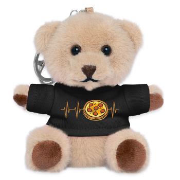 Pizza Heartbeat – Funny Food Motif - Teddy Keyring - black - Front