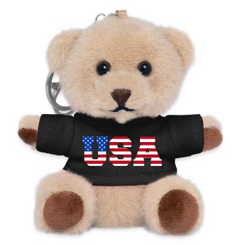 USA Schriftzug Amerika Fan Amerikanische Flagge - Teddy Schlüsselanhänger - Schwarz - Vorne