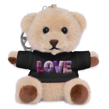 Love Schriftzug Patchwork 3D Stoff Look - Teddy Schlüsselanhänger - Schwarz - Vorne