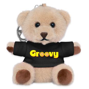 Groovy 70er Jahre Blume Blüte - Teddy Schlüsselanhänger - Schwarz - Vorne